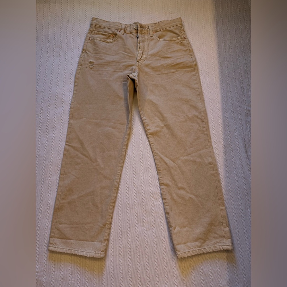 Free People Straight Leg Jeans In Cream Color Button Fly Size 29